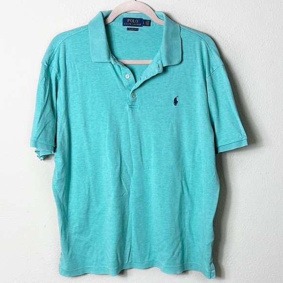 Polo Ralph Lauren Teal Aqua Short Sleeve Collared Classic Fit Shirt size L - Picture 1 of 8